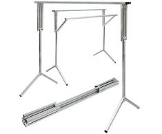 eyepower Perchero de Burro 100% metal | portátil versátil | 3 Barras plegables para colgar prendas 150 cm de largo | plateado