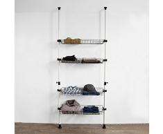 SoBuy® Perchero extensible (85 x 38 x 200-287 cm), 4 cestas, metal y plástico, FRG105, ES