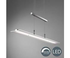 Làmpara pendular LED - Lámpara colgante - Làmpara de salòn - Làmpara para mesa de comedor - Regulable mediante un regulador instalado en la làmpara - Ajustable en altura - luz blanca-cálida - color níquel mate - 85 x 90 cm