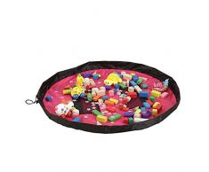 BOZEVON Portable Child Toy Organizador Almacenamiento Bolsa Mat Tapas Alfombras Baby Play tapete Limpieza al aire libre ordenado por el cordón bolsa (100cm) rosa rojo