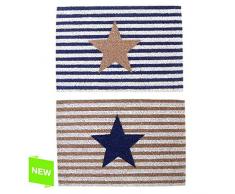 dcasa - Felpudo original de fibra de coco y base de goma diseño estrella rayas 60 x 40 cm - Estrella azul