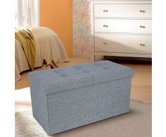 Songmics 76 x 38 x 38 cm Taburete Plegable para almacenaje Lino Gris claro LSF47G