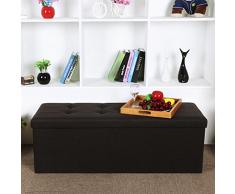 Songmics 110 x 38 x 38 cm Baúl Puff Taburete para almacenaje Plegable Carga máxima de 300kg Textil lino Marrón oscuro LSF77Q