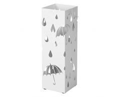 Songmics LUC49W - Cuadrado Paragüero Soporte de Paragüas Con Gancho Plato de plástico 49 x 15,5 x 15,5 cm Blanco