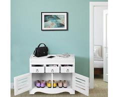 Songmics Banco Zapatero con cojín 3 cajones Gabinete de almacenaje de entrada Blanco RDN05W