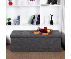 Songmics 110 x 38 x 38 cm Baúl Puff Taburete para Almacenaje Plegable Carga Máxima de 300kg Textil Lino Gris oscuro LSF77K