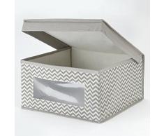 mDesign - Caja organizadora, de tela motivo zig zag, para el armario del cuarto del bebé; guarda ropa, sábanas, toallas, baberos - mediana - Gris topo/natural