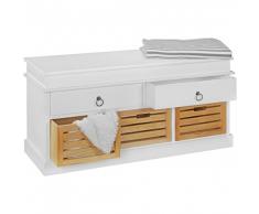 WOHNLING cómoda de madera KORA Blanco espacio de almacenamiento 2 cajón 100 x 50 x 35 cm lamentable | Banco pecho de estilo rural | Banco para vestuarios Banco pasillo