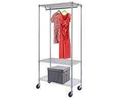 HLC® Armario movible Perchero para colgar ropa con ruedas y barras(195 * 91 * 45 CM resistente al polvo)altura ajustable con 3 estantes,cromado