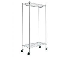 HLC® Armario movible, Perchero de una barra para colgar ropa con 4 ruedas (195 * 91 * 45 CM resistente al polvo)altura ajustable,cromado