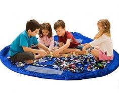 ZJchao Bolsa de almacenamiento- Ideal para Lego, Duplo y Juguetes para niños Bolsa rápidamente limpieza organizador del almacenaje, multiusos portátil al aire libre manta actividades alfombra - azul