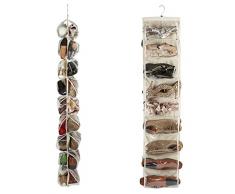Heavy Duty 18 bolsillo para colgar organizador de zapatos para armario Rail para hasta 18 pares - tipo Beige Material robusta lona Oxford (600d) con reforzada clara PVC bolsillos - 30 x 137 cm - Organizador de almacenamiento de