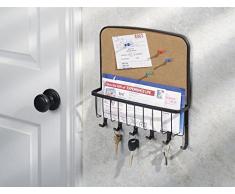 mDesign - Organizador de correspondencia, cartas y porta llaveros, con pizarra de corcho; para recibidor, cocina - de pared - Bronce
