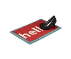 Relaxdays – Felpudo coco Alemán Hello. 40 x 60 rojo de gris Coco Felpudo con base antideslizante de PVC – Felpudo de fibra de coco como Felpudo y coco & Goma Puerta Alfombrilla, color rojo