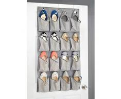 InterDesign - Aldo - Organizador, de tela, para armario; guarda zapatos, sandalias, chinelas, chatitas - para perfil de puerta - 16 bolsillos - Gris