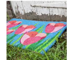 Entradas 43 x 71 cm campo de fibra de coco con parte trasera de PVC antideslizante Felpudo diseño de tulipanes