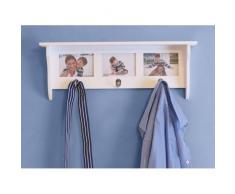 Perchero de pared con 3 colgadores Country y 3 marco para tus fotos, blanco, 62 x 23,5 x 11 cm
