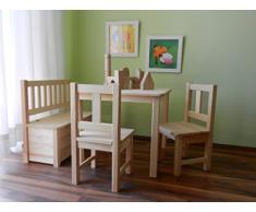 Best-of-JAM - Conjunto de muebles infantiles (1 mesa infantil, 2 sillas infantiles, 1 banco infantil, madera maciza)