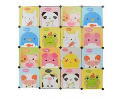 ts-ideen Armario blanco zapatero para niños para juguetes puertas de colores con bonitos motivos 145 x 145 cm