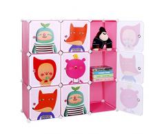 Songmics Estantería plegable infantil, color rosa, Organizador de juguetes LPC33P