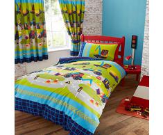 Infantil edredón, diseño de excavadoras juego de cama, azul verde
