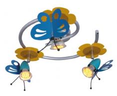 Naeve Leuchten 114961 Schmetterling - Lámpara de techo infantil (metal, IP20, incluye 3 bombillas GU10, 50 W, 230 V, 36 x 36 x 14 cm), diseño de mariposas, varios colores