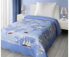 eurofirany Chon/D/P/statek Patchwork Colcha statek para niños, microfibra, azul, 210 x 170 x 2 cm