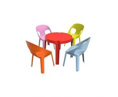 Resol Rita Set Infantil de 4 Sillas y 1 Mesa, Plástico y Polipropileno, 1 Mesa Roja + 4 Sillas Rosa/Naranja/Azul/Lima, 60x51x78 cm, 5 Unidades