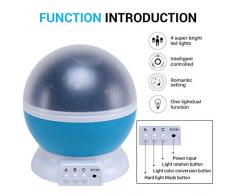 Ubegood Luz Nocturna lámpara de proyección 360 Grados de Romántica ligero de la lámpara Proyector de Estrellas para la Noche del Cuarto de Niños Dormitorio para Habitaciones de Niños Niños (Azul)