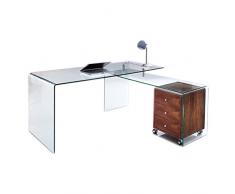 CONJUNTO DE MESA DE OFICINA Y ESTUDIO ESCRITORIO CRISTAL CURVADO CON MESA ALA DE ESCRITORIO Y CAJONERA RODANTE ACABADO NOGAL - OFERTAS HOGAR Y OFICINA -¡AL MEJOR PRECIO!
