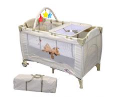 TecTake Cuna infantil de viaje de altura ajustable con acolchado para bebé café - disponible en diferentes colores - (Beige | 400467)