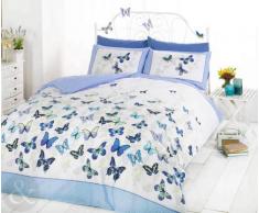 Just Contempo - Juego de funda nórdica y funda de almohada (algodón), diseño de mariposas, mezcla de algodón, azul (blanco), funda de edredón cama individual (infantil)