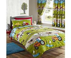 Juego de cama infantil con funda de edredón nórdico, diseño de granja, poliéster, verde, suelto