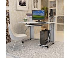 Songmics Escritorio de la Computadora Blanco Mesa de Ordenador con Portateclado Moderna Escritorio Compacto para Hogar o Oficina 120 x 59 x 90 cm LCD812W