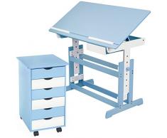 TecTake Escritorio infantil reguable en altura + cómoda con ruedas para niños - disponible en diferentes colores - (Azul | No. 401241)