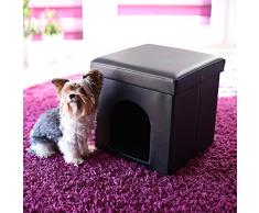 Relaxdays – Asiento con casa para mascotas hecho de cuero artificial con medidas 38 x 38 x 38 cm peso 2.5 Kg banco taburete reposapies, color negro