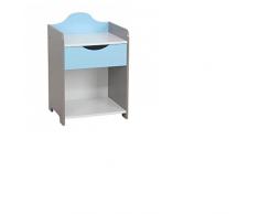 Mesilla de noche para Garcon MDF blanco azul – Mueble para niño noche 1 cajón – h.54 X L.36 X L. 30 cm