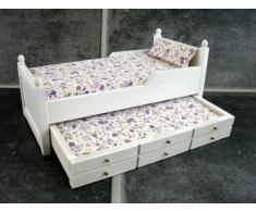 Cama Nido Individual de Madera Blanca Miniatura para Casa de Muñecas - 5217