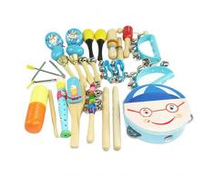 Happy cherry - (16 piezas) Juguetes de Instrumentos Musicales de Percusión madera Set Banda de música Tambor Maracas Cascabeles regalo para bebés niños niñas - Azul