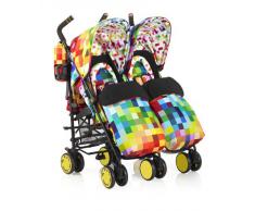 Cosatto Supa Dupa Pixelate - Silla de paseo gemelar con manillar ajustable y cesta, multicolor