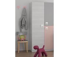 Habitdesign 0M7448K - Armario juvenil infantil, acabado en Blanco Line, Gris y Rosa Pastel, medias: 90x200x52 cm de fondo