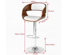 SoBuy® Taburete de bar, Taburete de bar de madera, Taburete giratorio, Regulable en altura y giratorio, FST22-W (FST22- blanco)