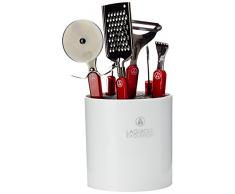 Laguiole Evolution 448261 - Bloque con utensilios de cocina (mango de carbono y acero inoxidable, 12 x 12 x 26 cm, 6 piezas), color negro
