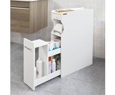 SoBuy® Estanteria para nichos,Gabinete de almacenamiento con ruedas WC, Sostenedor de papel higiénico, Blanco, FRG50-W, ES