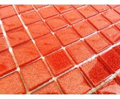 Transparente cristal mosaico azulejos Matte en naranja/rojo oscuro con purpurina. Revestimiento para paredes (mt0017) Matte es 30 cm x 30 cm