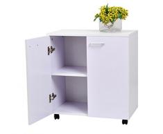Homcom - Mesa armario móvil mueble tv de madera con ruedas y 2 puertas consola cajonera