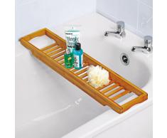 Relaxdays - Bandeja con rejillas para la bañera hecha de bambú con medidas 4 x 64 x 15 cm se puede colocar velas y copas resistente a la humedad, color marrón