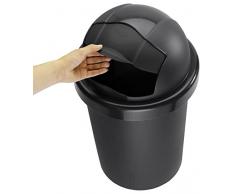 Rotho 1721308080 Cubo de basura Roll Bob 30 L – 35,5 x 35,5 x 59.5 cm – Papelera de plástico (PP) en negro – Contenedor de residuos con tapa deslizante Cubo de basura, plástico