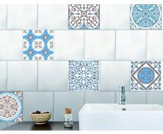 Sticker de decoración para azulejos - Smooth - AZULEJOS ANTIGUOS Tonos Beige y azul, 6 piezas cuadradas de 15x15cm, vinilo, Beige, 15 x 0,1 x 15 cm - Plage 260540