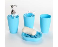 Pixnor 4 piezas baño accesorio Set dispensador vaso cepillo de dientes sostenedor del jabón plato (cielo azul)